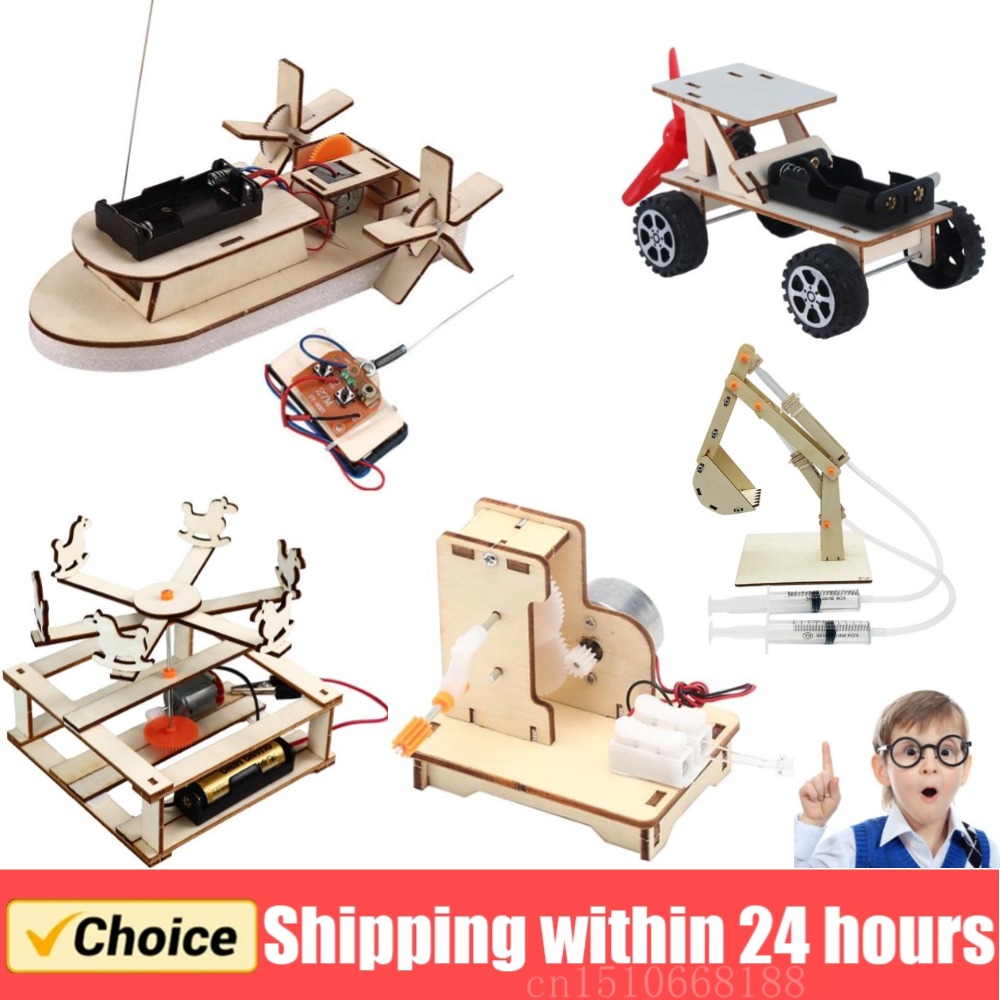 Science Diy Model - 子供のためのDIY木製ボートモデル科学玩具、電気ステム、教育教育キット、3D組み立て、科学実験