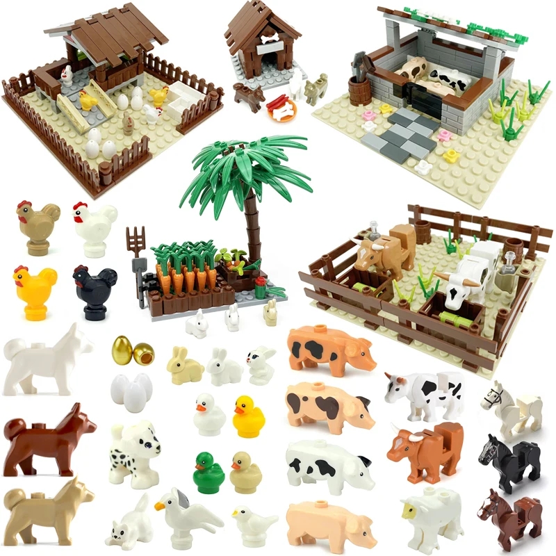 Science Olympiad - ファーム MOC ビルディングブロック動物部品牧草地レンガキットおもちゃ鶏小屋豚小屋牛舎巣箱レゴと互換性
