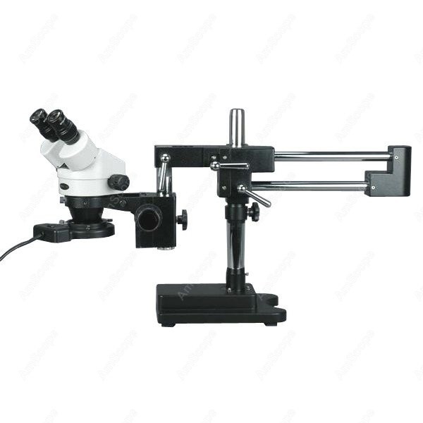Amscope Microscope Stereo 7X-45X - AmScope 双眼ズーム実体顕微鏡 7X-45X+ 8W 蛍光リングライト ダブルアームブームスタンド付き