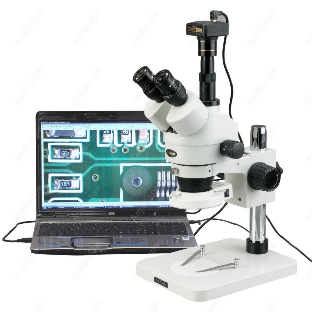 Amscope Microscope Stereo 7X-45X - AmScope 三眼ズームステレオ顕微鏡 7X-45X + 144 LED